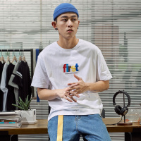 唐狮2019短袖T恤男夏季新款白色潮牌半袖宽松圆领学生纯棉打底衫