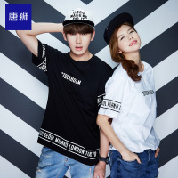 情侣装短袖T恤圆领字母印花男女潮夏装纯棉上衣