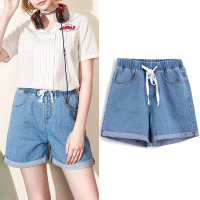 唐狮宽松女夏高腰牛仔短裤显瘦阔腿牛仔短裤松紧