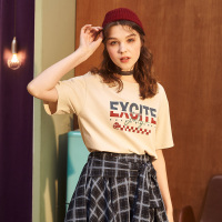 唐狮短袖T恤女上衣女装字母图案清新可爱印花2019夏季新款T恤