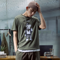 唐狮短袖T恤男装2019新款圆领韩版学生港风衣服