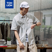 唐狮2019夏新款衬衫 男短袖衬衫 浅灰