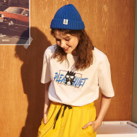 唐狮短袖女T恤上衣卡通图案印花字母可爱简约宽松2019夏新款T恤酷