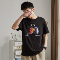 短袖T恤男潮流棉圆领港风印花半袖