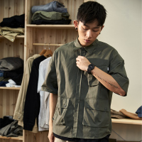 唐狮2019夏季工装衬衫男短袖宽松五分袖多口袋韩风外穿学生衬衣潮