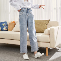 唐狮2019秋新款牛仔裤女宽松cec裤子女阔腿高腰泫雅同款拖地直筒