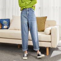 唐狮2019秋新款牛仔裤女宽松cec裤子女阔腿泫雅同款直筒牛仔裤女