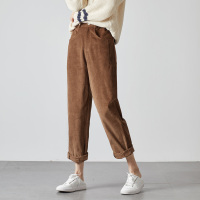 唐狮2019春新款休闲裤女韩版高腰灯芯绒裤女宽松潮流直筒裤