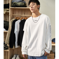 唐狮2019秋新款长袖T恤男青年纯棉圆领打底衫拼接字母韩版印花潮