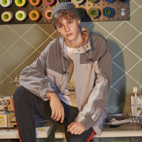 唐狮春秋款男外套立领拼接男士潮牌夹克精神小伙衣服韩版潮流帅气