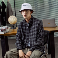 唐狮2019文艺复古格子衬衫男春秋季宽松长袖外套日系学生潮流衬衣