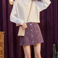 唐狮2019新款灯芯绒半身裙秋冬女a字裙高腰包臀裙女一排扣口袋款