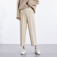 唐狮裤子女秋冬季2019新款毛呢裤黑色休闲裤显瘦小脚哈伦裤奶奶裤