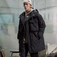 唐狮2019冬新款棉衣男中长款可拆帽港风棉袄青少年加厚保暖棉服潮