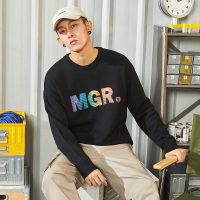 唐狮2019冬季新款黑色圆领毛衫套头衫潮流字母毛衣男韩版针织衫男