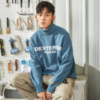 唐狮2019冬季新款高领毛衣男潮流针织衫男宽松字母毛衫套头衫