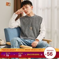 唐狮2019秋冬新款毛衣背心男青少年圆领针织坎肩净色马甲打底衫潮