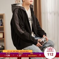 唐狮2019冬新款拼接连帽摇粒绒加厚外套男士秋装上衣韩版潮流夹克