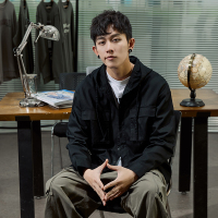 唐狮2020春季连帽工装衬衫男长袖青年港风日系宽松学生休闲衬衣潮