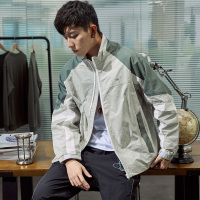 唐狮2020春秋装新款拼接外套男港风潮流运动休闲夹克宽松立领上衣