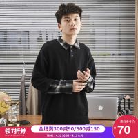 唐狮2020春新款假两件男毛衣衬衫领港风ins毛衫男士宽松潮流线衣