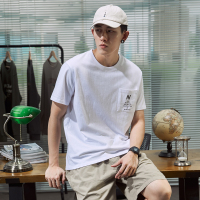 唐狮2020夏装新款短袖T恤男纯棉净色口袋韩版宽松学生打底纯色t