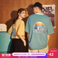 唐狮2020新款情侣装夏装短袖T恤男圆领宽松韩版ins彩虹半袖学生潮