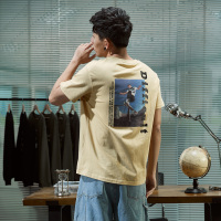 唐狮短袖T恤男2020夏季新款后背印花韩版宽松学生纯