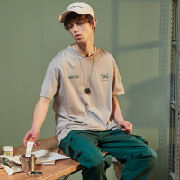 唐狮短袖T恤2020夏季新款港风潮流宽松拼接学生纯棉