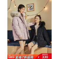 唐狮2020冬新款羽绒服女时尚工装大毛领厚外套女韩版宽松派克服潮