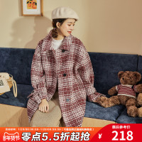 唐狮2020冬季新款仿毛呢外套女韩版格子网红风中长款呢子大衣外套