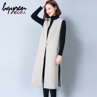 毛呢马甲女秋冬中长款韩版2018新款韩版宽松开衫原宿风呢子马夹