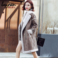 反季鹿皮绒秋冬季外套女中长款皮毛一体羊羔毛加厚麂皮绒宽松大衣