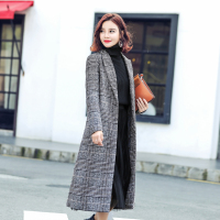 格子大衣女冬中长款2018新款过膝复古加棉加厚千鸟格妮子毛呢外套