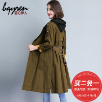 风衣女中长款韩版2018新款春装宽松大码显瘦韩国双排扣翻领外套潮