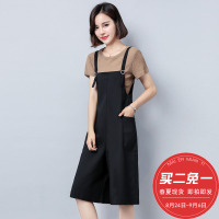 背带裤套装女夏2018新款时尚矮个子连体裤显高宽松阔腿裤两件套