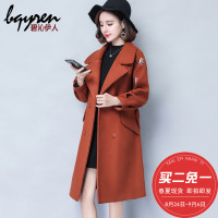 小蜜蜂大衣女秋冬季中长款刺绣2018新款韩国宽松茧型毛呢外套