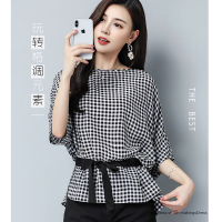 雪纺衫女夏装短袖2018新款一字肩洋气小衫宽松蝙蝠袖娃娃上衣短款