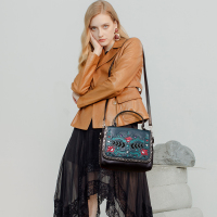 COMICO高美高牛皮女包鲜花珐琅单肩斜挎手提包C5880