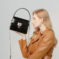 2021新款个性鳄鱼纹手提包马鞍包链条包女式单肩斜挎包D1023