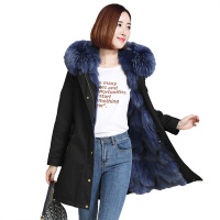 憨厚皇后 2018海宁秋冬季新款狐狸毛内胆派克服大衣女士韩版长款修身皮草外套貉子毛领76