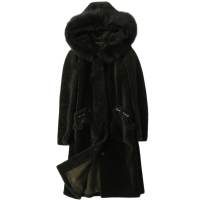 憨厚皇后2019海宁春季新款韩版羊毛皮草外套狐狸毛长款连帽大衣女