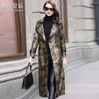 憨厚皇后 2018秋冬季新款海宁真皮衣女印花绵羊皮外套长款修身W