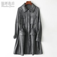 憨厚皇后 新款2019海宁春装真皮绵羊皮女装长款韩版休闲皮衣外套T