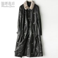 憨厚皇后 2019海宁真皮皮衣春新款水貂毛长款绵羊皮羽绒外套女 W