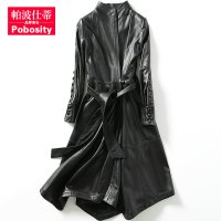 憨厚皇后2018秋冬新款海宁真皮皮衣女长款修身绵羊皮风衣外套潮W