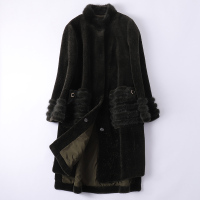 海宁2019反季新款羊剪毛大衣女时尚长款水貂毛领皮外套