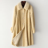 海宁 2019秋冬羊毛皮女士长款时尚水貂毛领羊剪毛大衣X