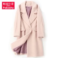 2019海宁春季新款韩版阿尔巴卡大衣女士长款休闲毛呢外套