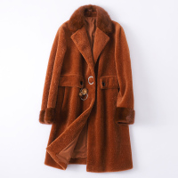 2019反季女新款休闲羊剪毛水貂毛领大衣海宁羊毛皮外套